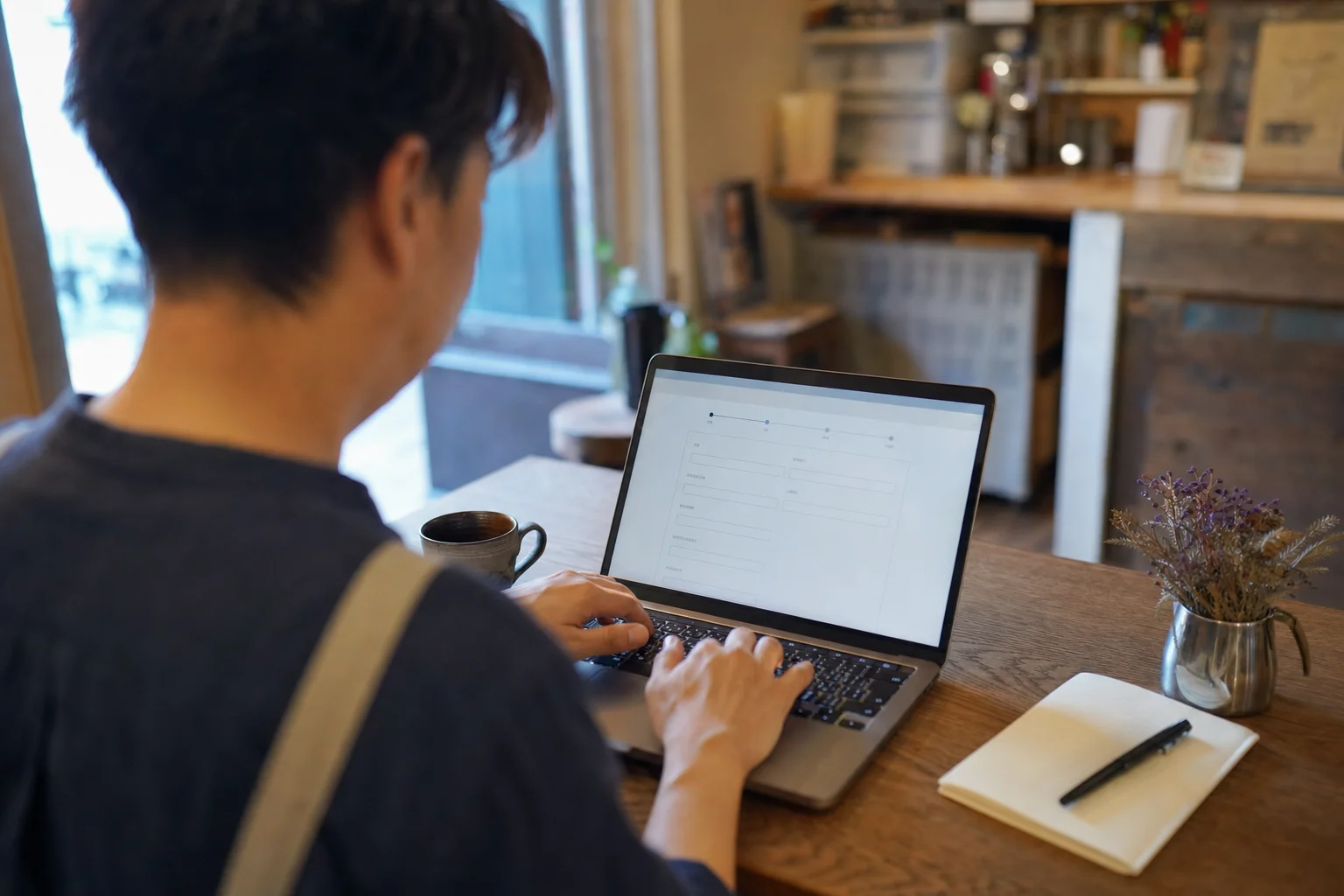 ノートパソコンでGoogleビジネスプロフィールの登録フォームに入力する手元