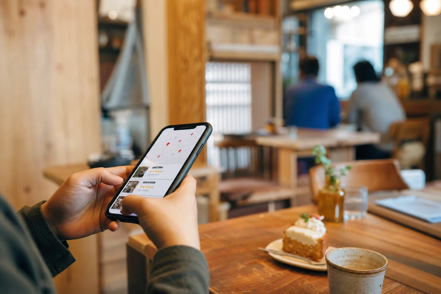 スマホでお店のGoogle口コミの星評価と件数を見比べて来店先を選ぶお客様