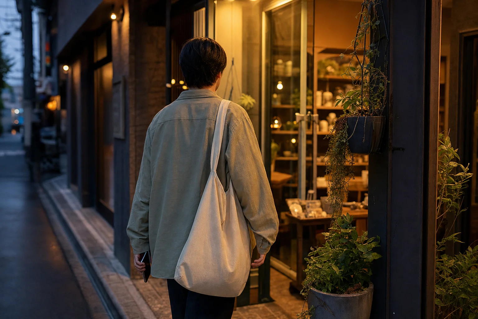 地図アプリを見て訪れたお店に入っていく来店客の後ろ姿